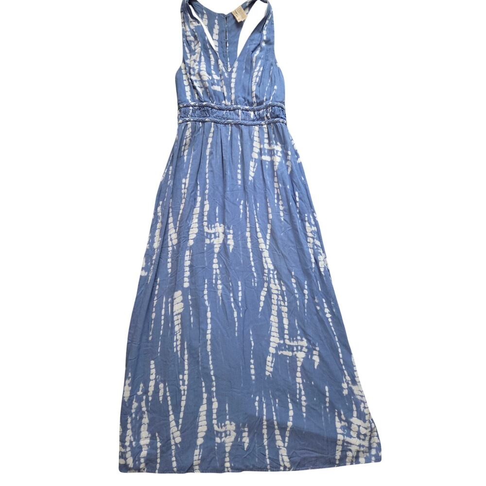 Blue White Tie Dye V-Neck Halter Maxi Dress Bohemian Beach Hippie Summer